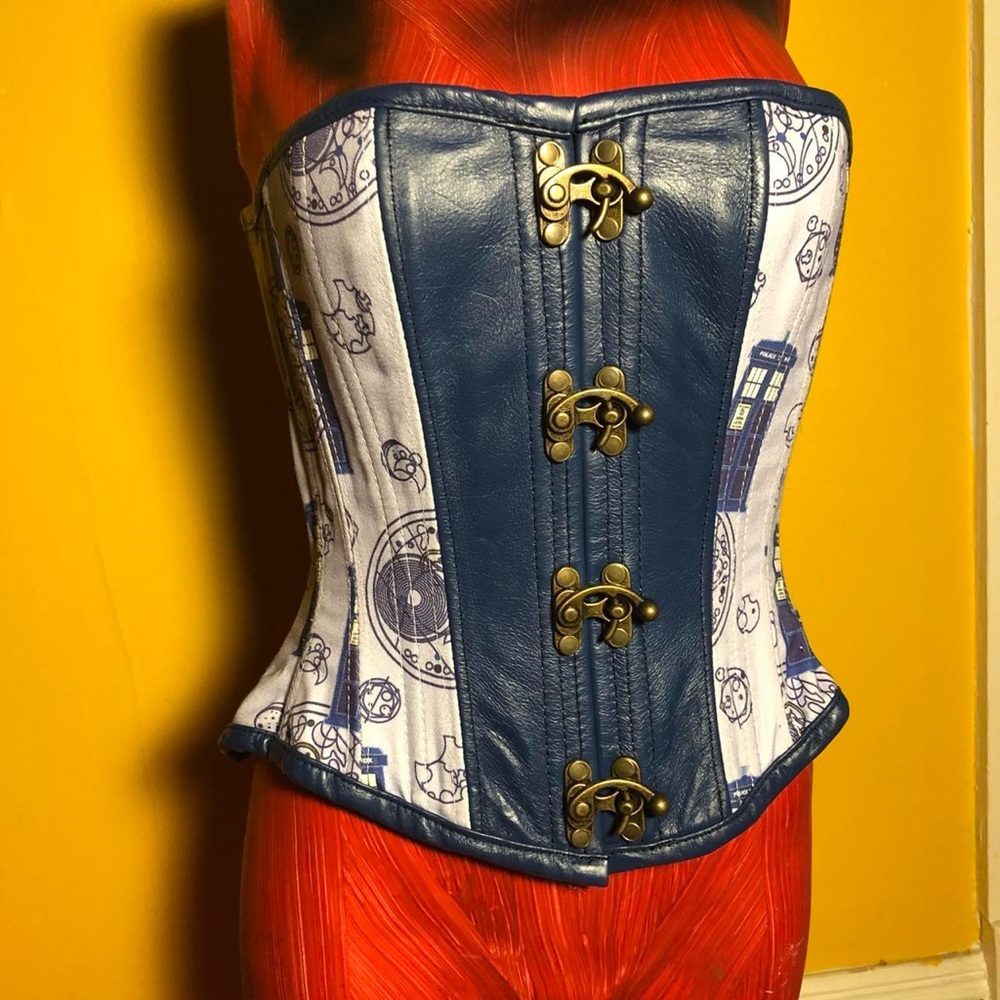 Blue Dr Who Corset with Brass Clasps
